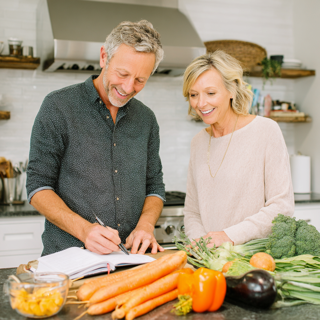 53 years old nutritionist working with client on personalized meal planning